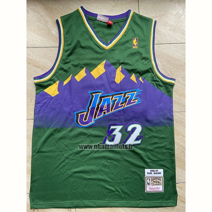 Maillot Utah Jazz Karl Malone NO 32 Mitchell & Ness 1996-97 Vert
